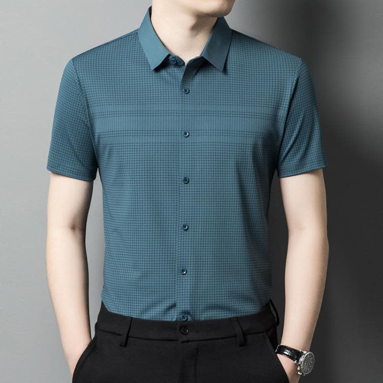 襯衫 夏季男式無痕短袖 正韓中年男士襯衣休閒透氣百搭薄款男裝-細節圖7