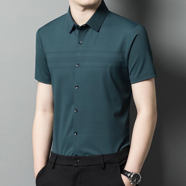 襯衫 夏季男式無痕短袖 正韓中年男士襯衣休閒透氣百搭薄款男裝-細節圖8