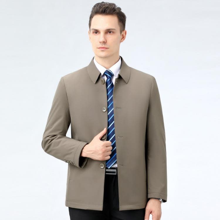 品牌秋冬新款中年男士羽絨服短款純色加厚保暖爸爸裝翻領夾克外套-細節圖3