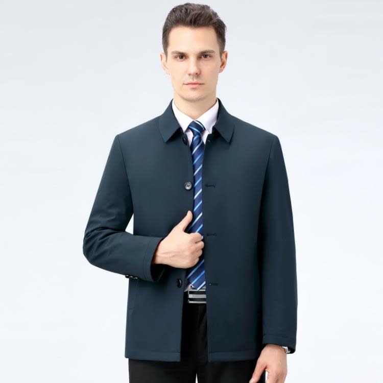 品牌秋冬新款中年男士羽絨服短款純色加厚保暖爸爸裝翻領夾克外套-細節圖4