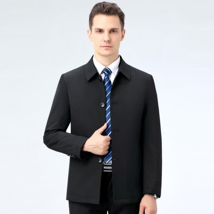 品牌秋冬新款中年男士羽絨服短款純色加厚保暖爸爸裝翻領夾克外套-細節圖6