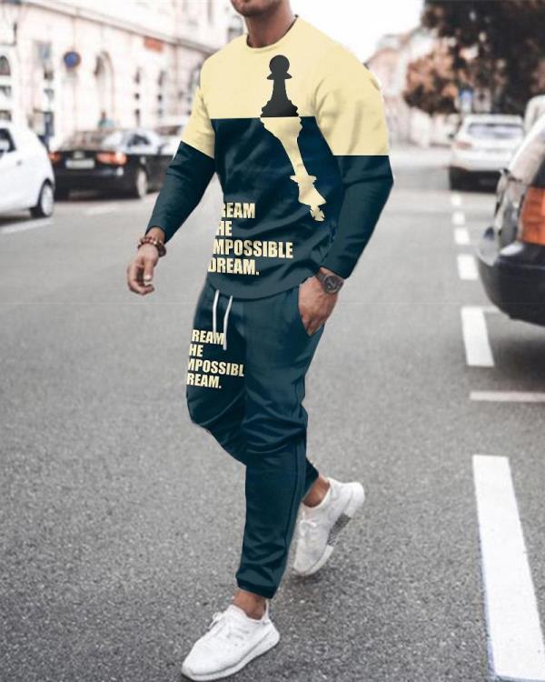 長褲 新款手繪線條滿鋪3D印花薄款衛衣 寬松套頭運動衫二件套-細節圖2