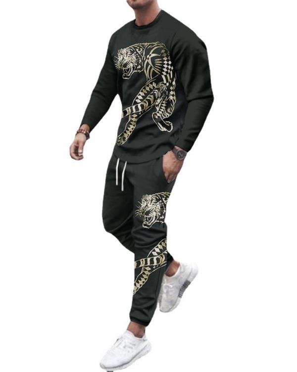 長褲 新款手繪線條滿鋪3D印花薄款衛衣 寬松套頭運動衫二件套-細節圖5