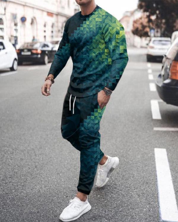 長褲 新款手繪線條滿鋪3D印花薄款衛衣 寬松套頭運動衫二件套-細節圖9