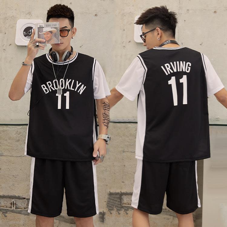 套裝 男學生籃球服夏季短袖運動青少年潮牌正韓大碼男裝速干二件套-細節圖4