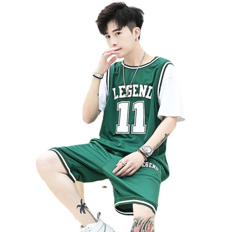 套裝 男學生籃球服夏季短袖運動青少年潮牌正韓大碼男裝速干二件套-細節圖5