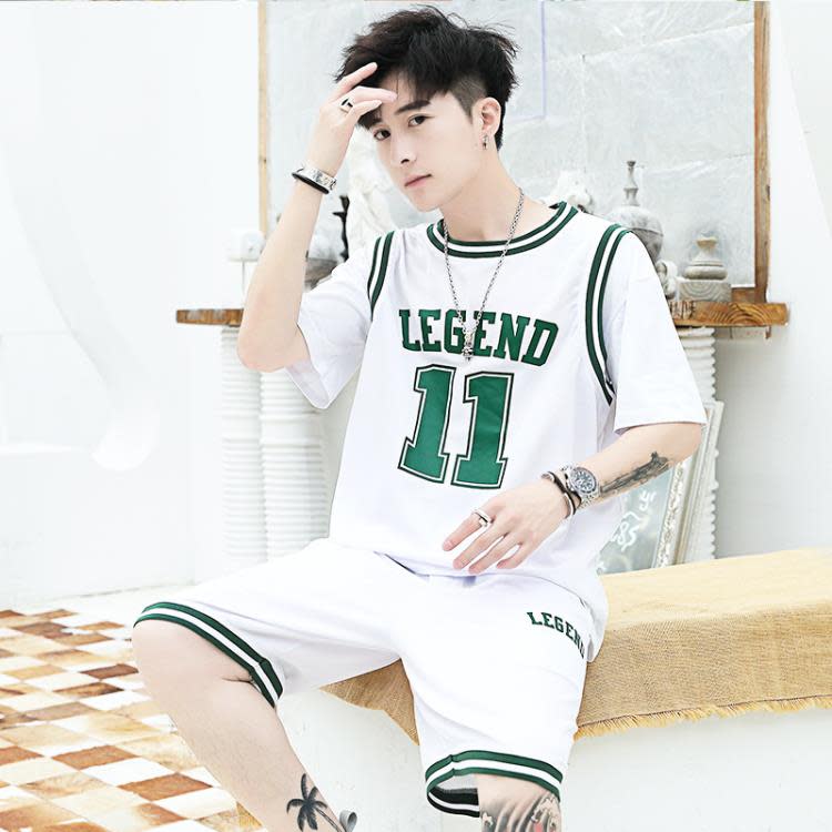 套裝 男學生籃球服夏季短袖運動青少年潮牌正韓大碼男裝速干二件套-細節圖6