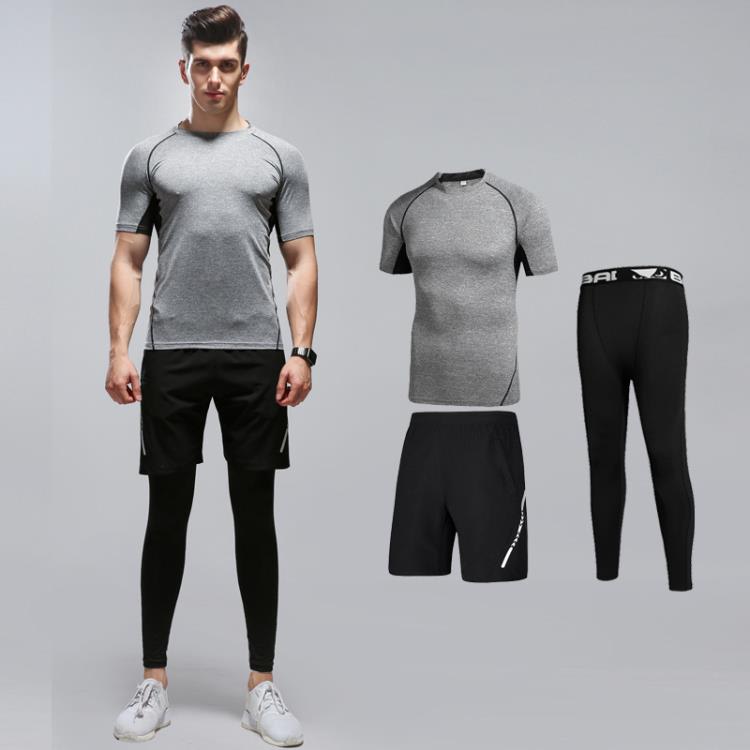 短袖T恤 夏季健身套裝男彈力二件套2023新款跑步速干運動服男短褲-細節圖6