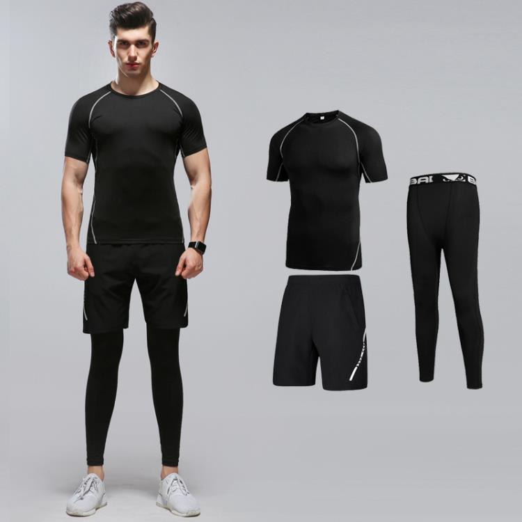 短袖T恤 夏季健身套裝男彈力二件套2023新款跑步速干運動服男短褲-細節圖8