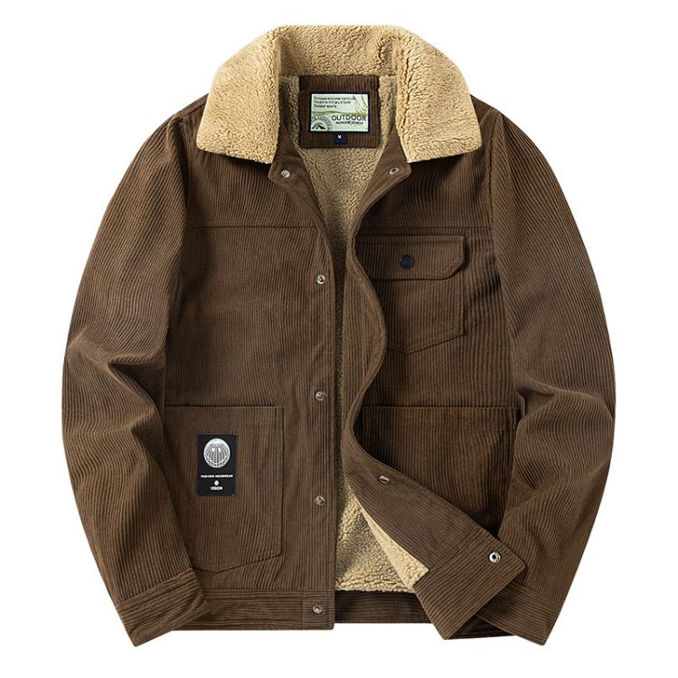 夾克 新款燈芯絨加絨加厚棉衣男冬裝羊羔絨外套男士休閒棉襖潮流款-細節圖7