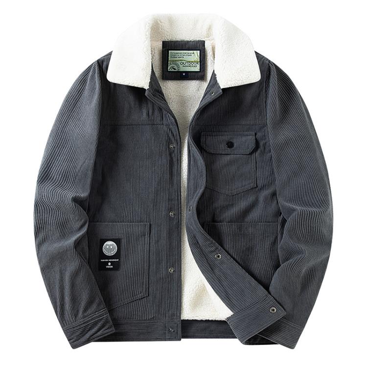 夾克 新款燈芯絨加絨加厚棉衣男冬裝羊羔絨外套男士休閒棉襖潮流款-細節圖8