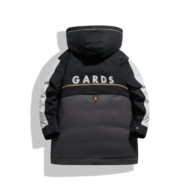 羽絨外套 工裝服男士2023冬季新款潮牌加厚連帽拼色外套潮流輕薄面包服-細節圖2