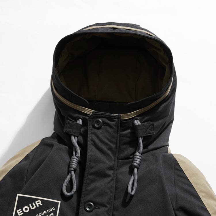 羽絨外套 工裝服男士2023冬季新款潮牌加厚連帽拼色外套潮流輕薄面包服-細節圖4