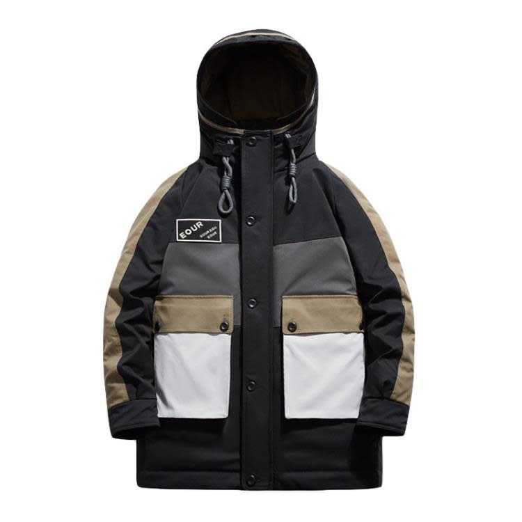 羽絨外套 工裝服男士2023冬季新款潮牌加厚連帽拼色外套潮流輕薄面包服-細節圖5