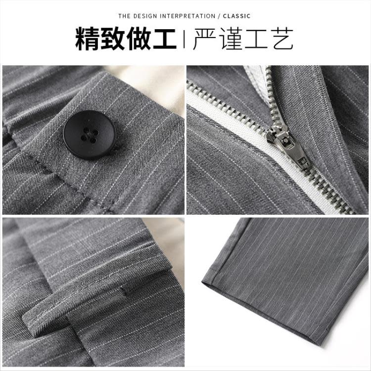 西裝褲 日系男裝條紋小西褲男夏季新款寬松垂感直筒九分青年休閒子-細節圖4