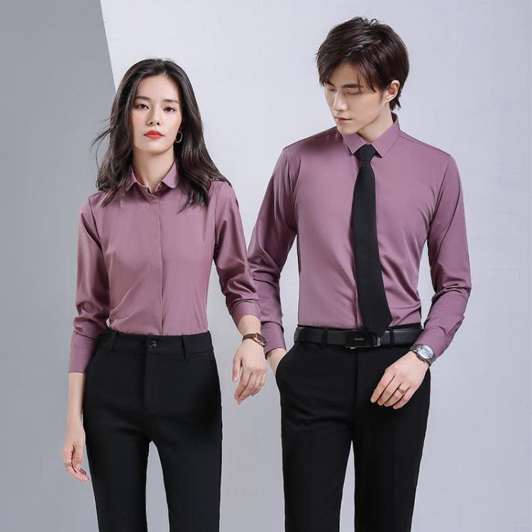 商務襯衫男女同款職業正裝竹纖維修身免燙公司白領工裝訂製logo-細節圖4
