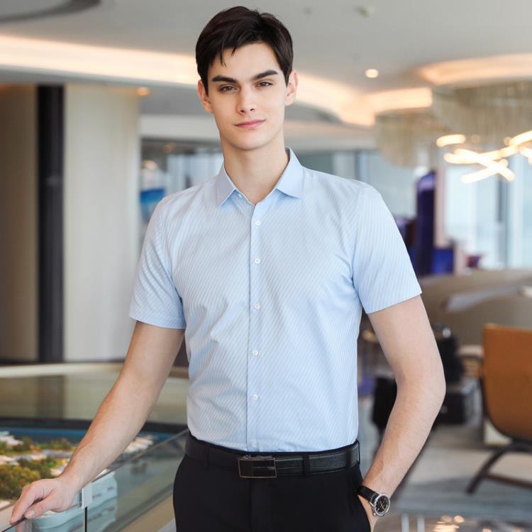 男女同款春夏白襯衫短袖銷售酒店前臺工作服正裝襯衣職業女繡logo-細節圖3