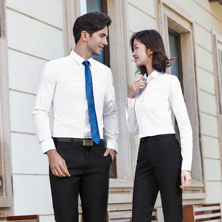 男女同款純棉長袖襯衫新款酒店經理上班職業正裝工作服刺繡LOGO秋-細節圖2