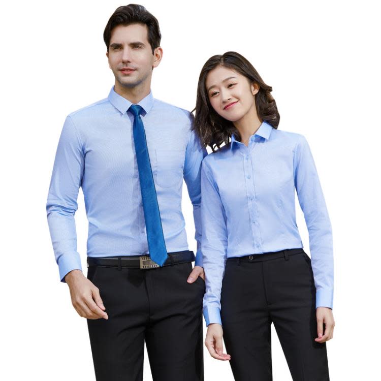 男女同款純棉長袖襯衫新款酒店經理上班職業正裝工作服刺繡LOGO秋-細節圖5