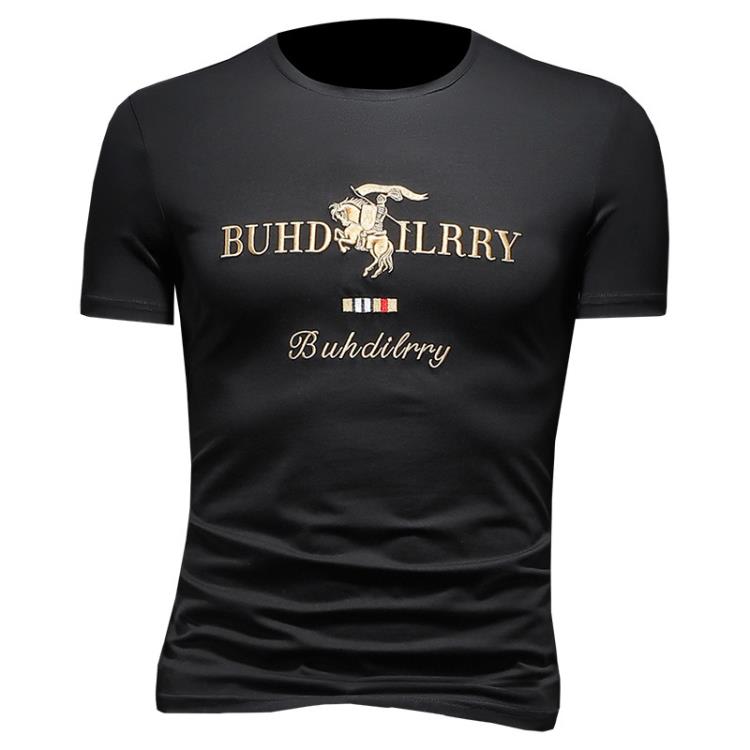 T恤 男士夏季現貨白色青年休閒寬松型字母無領絲光棉t恤衫男款半袖-細節圖5