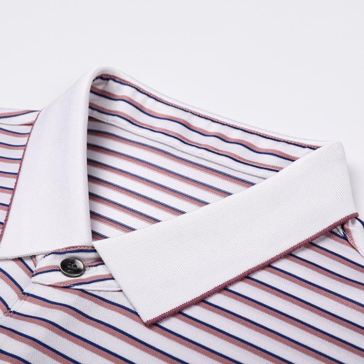 夏季新款27桑蠶絲輕奢品質男裝短袖T恤條紋透氣男式POLO衫TDLF623-細節圖4