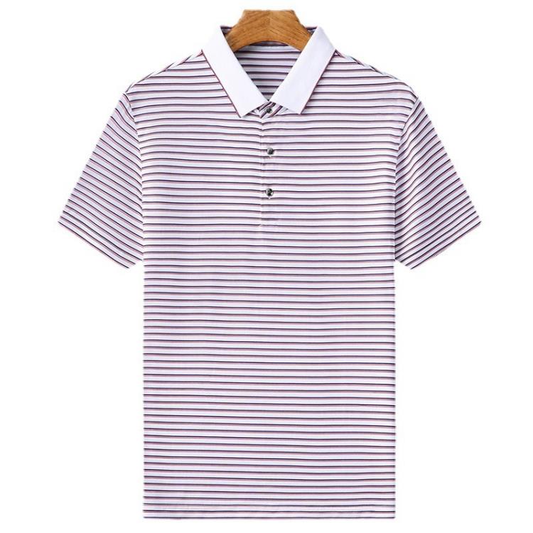 夏季新款27桑蠶絲輕奢品質男裝短袖T恤條紋透氣男式POLO衫TDLF623-細節圖5