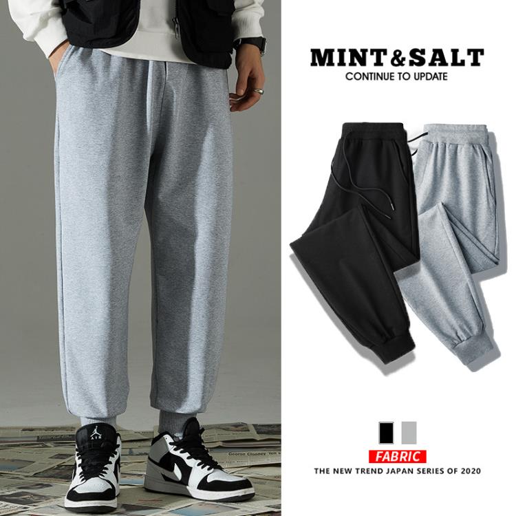 休閒褲 灰色衛褲男2023春秋季新款九分褲子運動束腳潮牌寬松褲男士-細節圖2