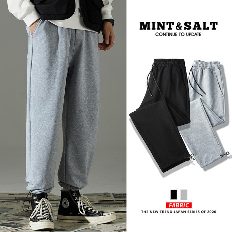 休閒褲 灰色衛褲男2023春秋季新款九分褲子運動束腳潮牌寬松褲男士-細節圖4