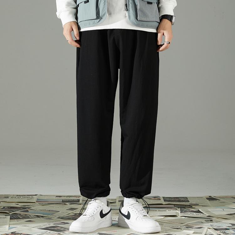 休閒褲 灰色衛褲男2023春秋季新款九分褲子運動束腳潮牌寬松褲男士-細節圖6