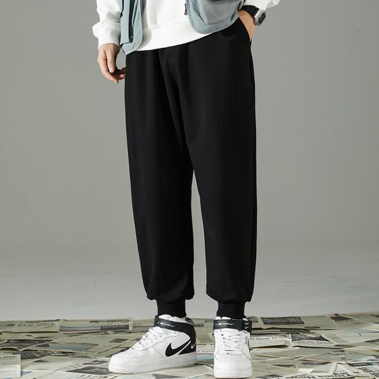 休閒褲 灰色衛褲男2023春秋季新款九分褲子運動束腳潮牌寬松褲男士-細節圖7