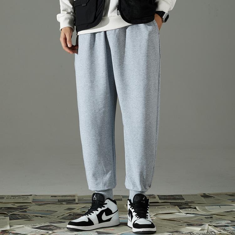 休閒褲 灰色衛褲男2023春秋季新款九分褲子運動束腳潮牌寬松褲男士-細節圖8