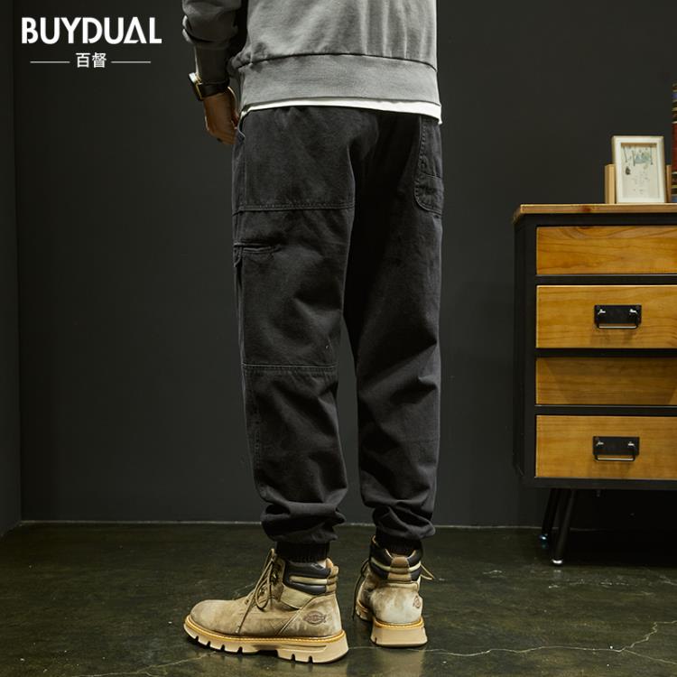 休閒褲 美式重磅復古工裝褲子男春秋寬松大碼男士褲潮牌錐形闊腿褲男-細節圖3