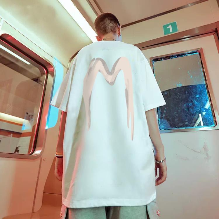 短袖T恤 純棉高質量潮牌高街簡約字母印花香港休閒寬松五分袖上衣-細節圖2