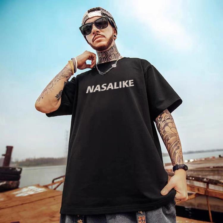 短袖T恤 純棉高質量潮牌高街簡約字母印花香港休閒寬松五分袖上衣-細節圖3