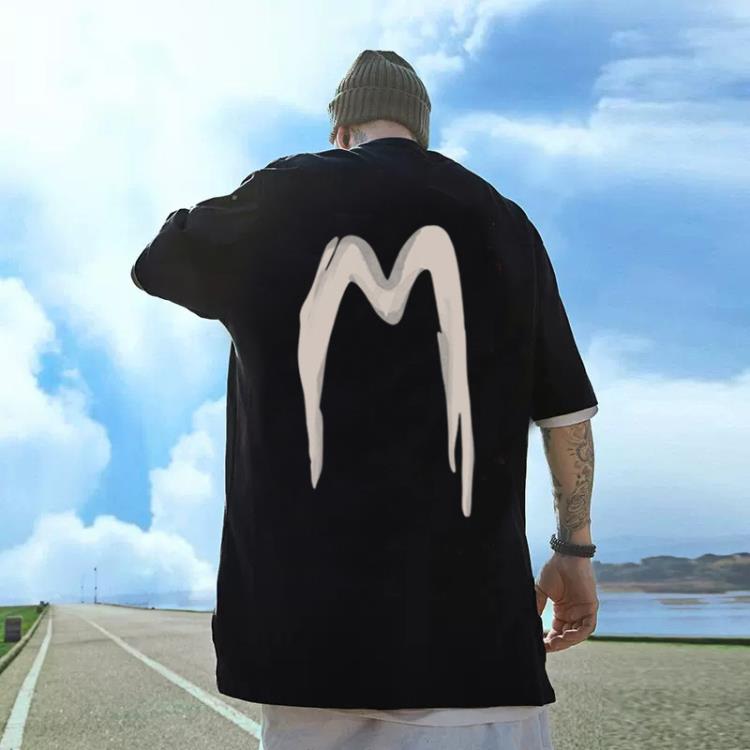 短袖T恤 純棉高質量潮牌高街簡約字母印花香港休閒寬松五分袖上衣-細節圖8