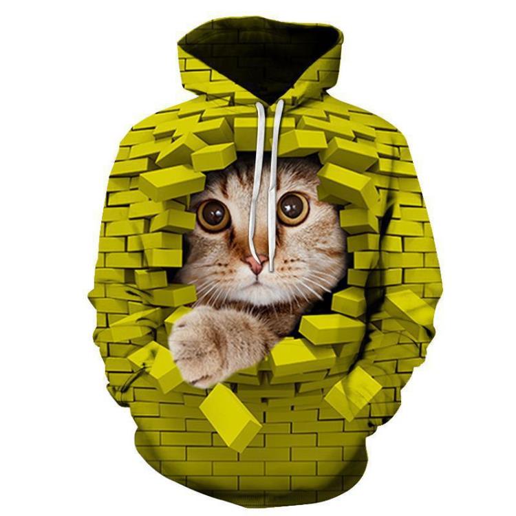 衛衣 2023男裝 新款動物 貓 時尚3D數碼印花連帽衫-細節圖4
