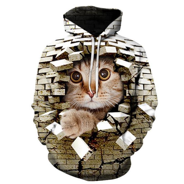 衛衣 2023男裝 新款動物 貓 時尚3D數碼印花連帽衫-細節圖8