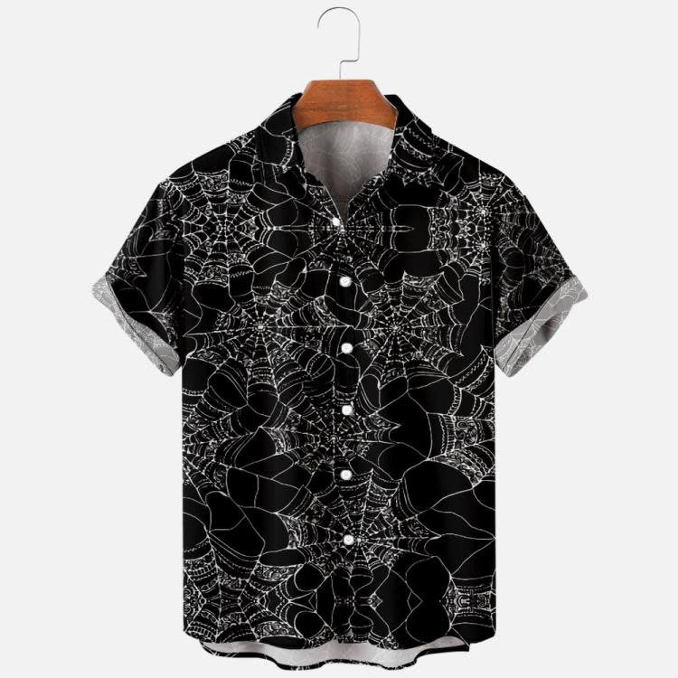 襯衫 2023新款創意 創意萬圣節 3D數碼印花潮流寬松短袖男上衣-細節圖5