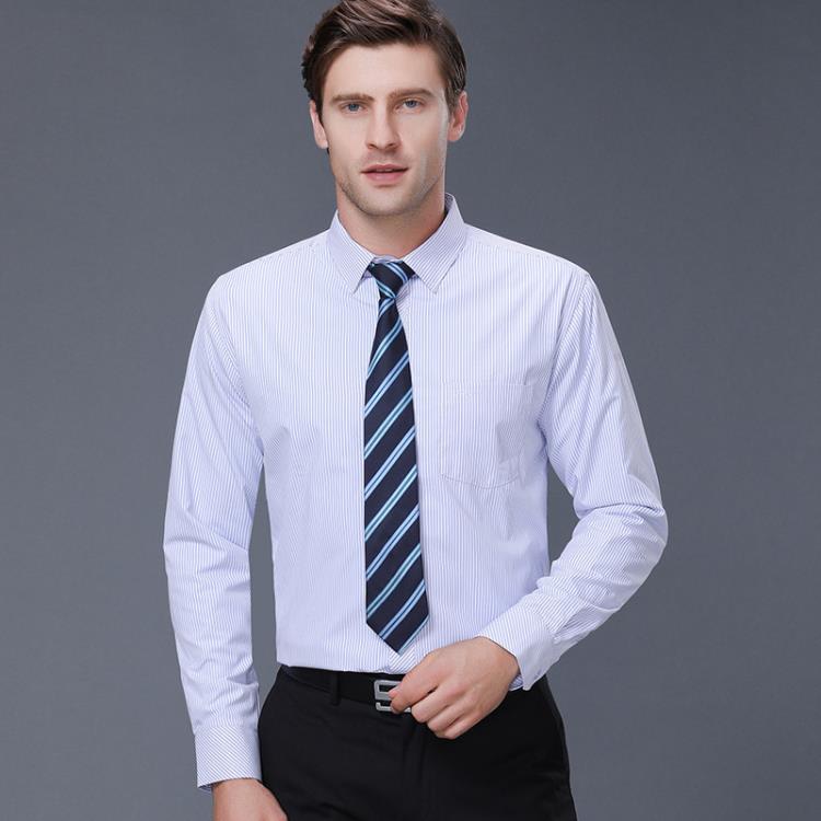 品牌新款男士長袖保暖襯衫秋冬加絨加厚條紋襯衣商務職業正裝上衣-細節圖2