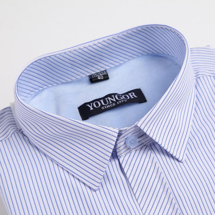 品牌新款男士長袖保暖襯衫秋冬加絨加厚條紋襯衣商務職業正裝上衣-細節圖3