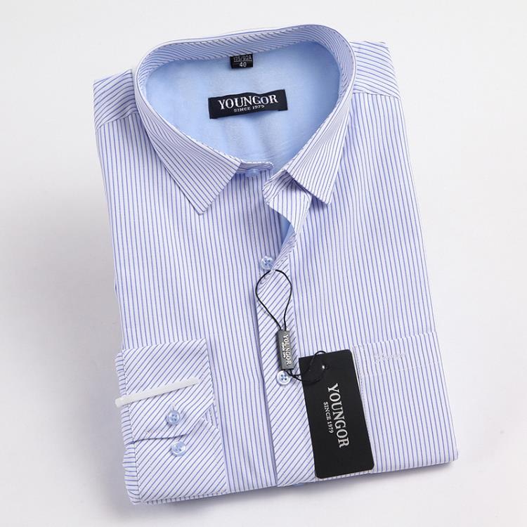 品牌新款男士長袖保暖襯衫秋冬加絨加厚條紋襯衣商務職業正裝上衣-細節圖4