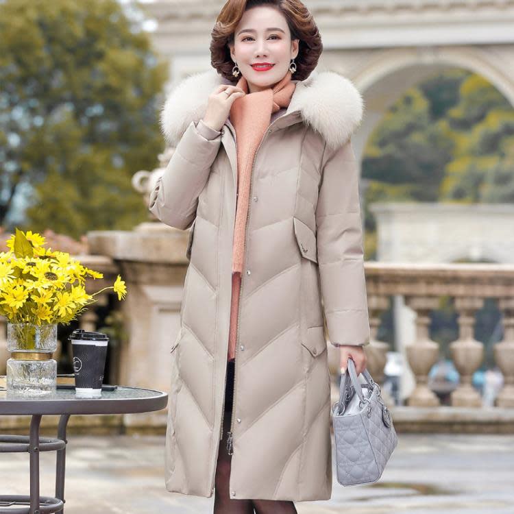 正品名牌媽媽冬季羽絨服中長款中年洋氣大碼中老年女冬裝時尚外套-細節圖6