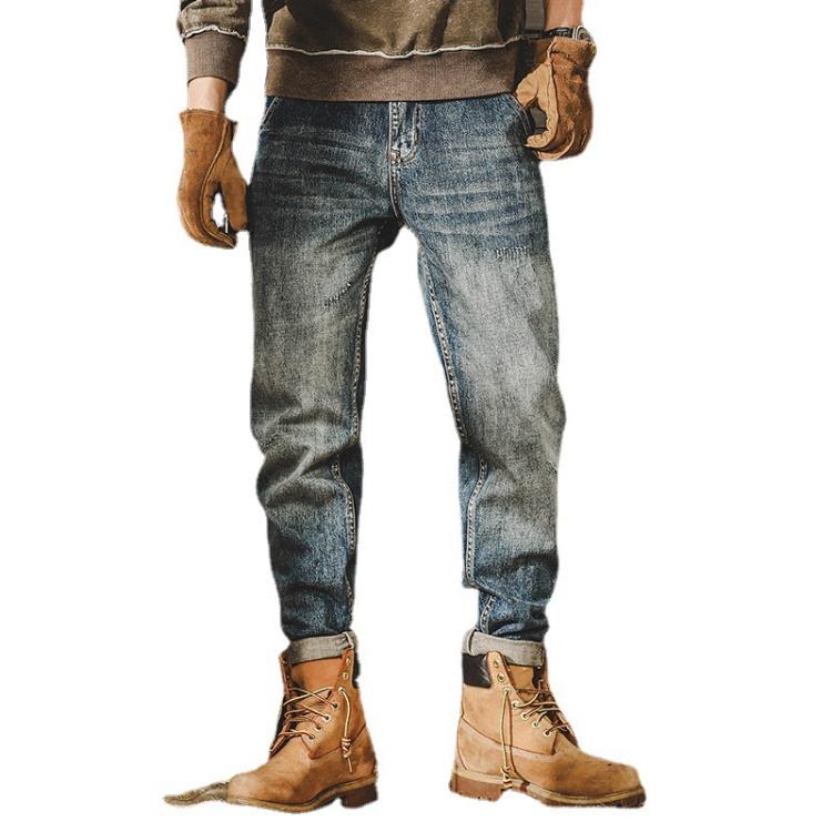 牛仔褲 重磅復古工裝褲子男寬松直筒2023年新款春季男士闊腿休閒褲-細節圖5