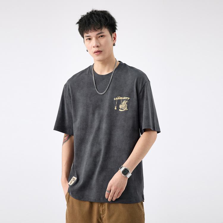 短袖T恤 美式t恤男生純棉夏季新款卡通印花寬松高街潮牌潮流男士半袖-細節圖3