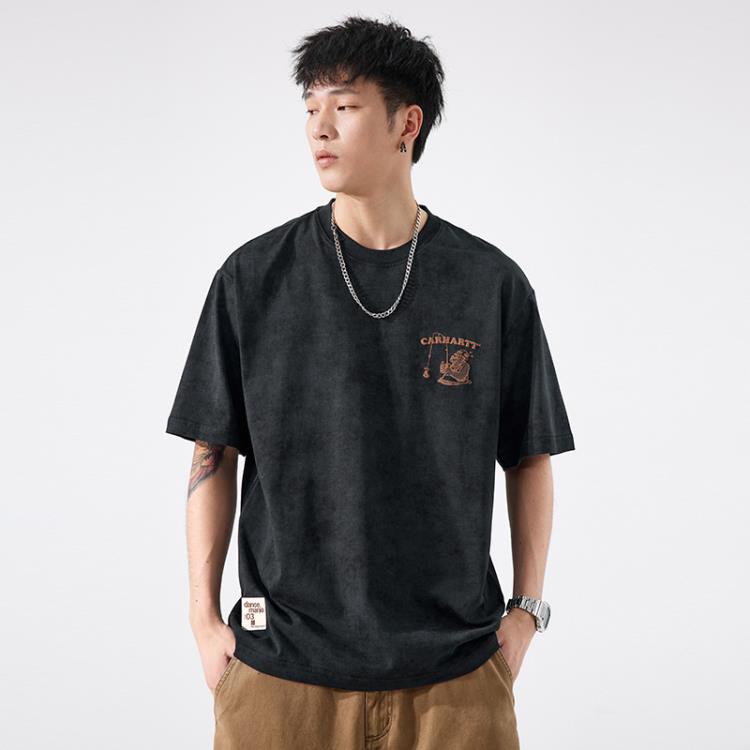 短袖T恤 美式t恤男生純棉夏季新款卡通印花寬松高街潮牌潮流男士半袖-細節圖6