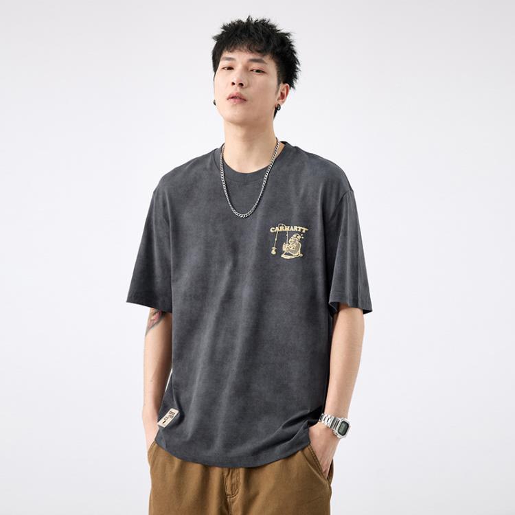 短袖T恤 美式t恤男生純棉夏季新款卡通印花寬松高街潮牌潮流男士半袖-細節圖9