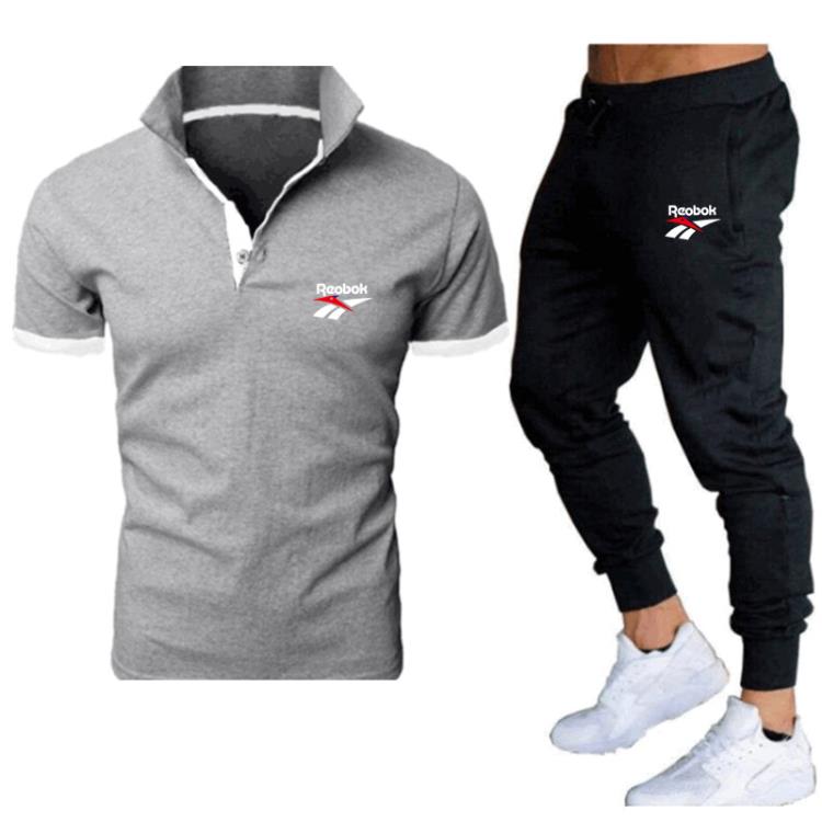 短袖polo衫 夏季男士休閒運動套裝2023時尚字母印花翻領POLO衫男運動長褲-細節圖5