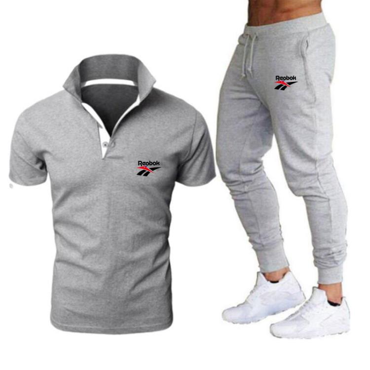 短袖polo衫 夏季男士休閒運動套裝2023時尚字母印花翻領POLO衫男運動長褲-細節圖8