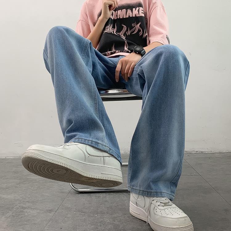 秋季新品牛仔褲男 高街ins潮牌美式褲子薄款直筒寬松闊腿休閒長褲-細節圖2