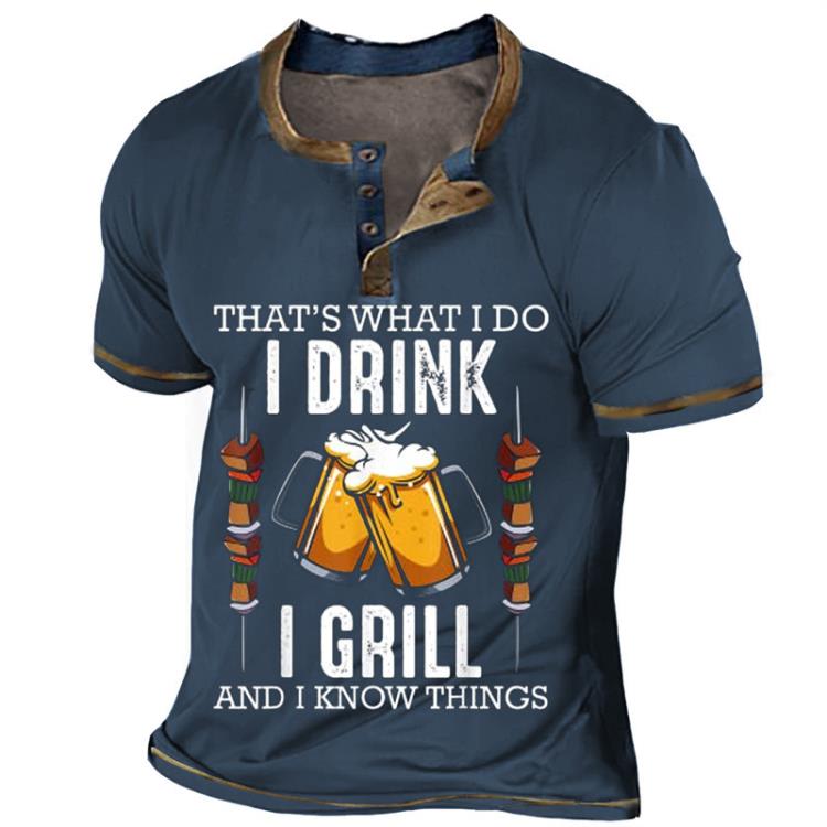 2023新款夏季新款男士休閒亨利圓領T恤衫3d數碼印花休閒運動短袖-細節圖3